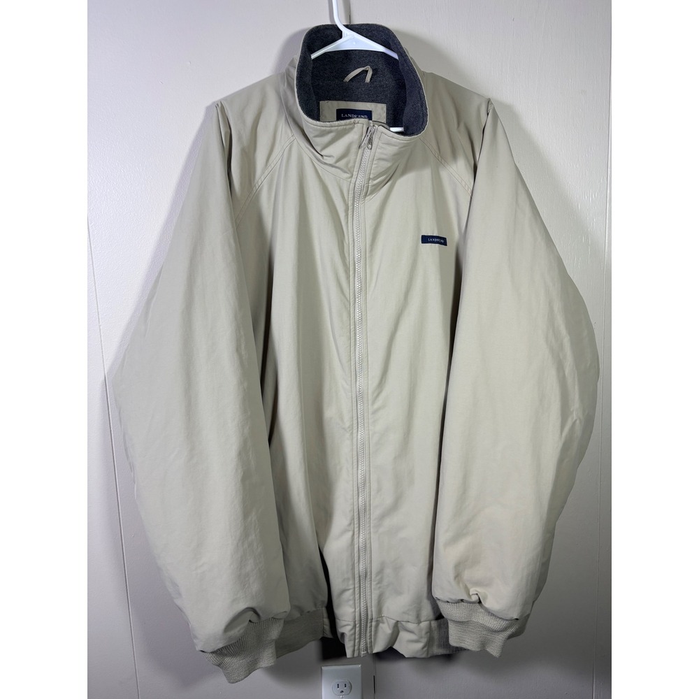 Lands End 3XL Big Tall Jacket Beige Fleece Lined Full Zip Bomber Coat Gorpcore